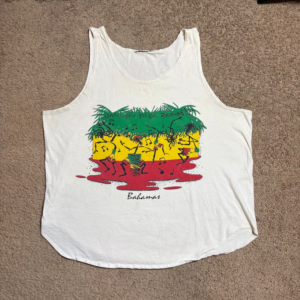 Vintage 90s Jammon To Da Riddom Bahamas White Tank Top T Shirt‎ Reggae